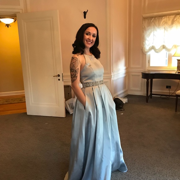 Satin silver, embellished gown. With POCKETS!!! - Picture 2 of 6